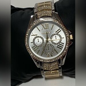 BeBe Ladies Watch, Rhinestone, Silver & Gold tone, large size. Nice!